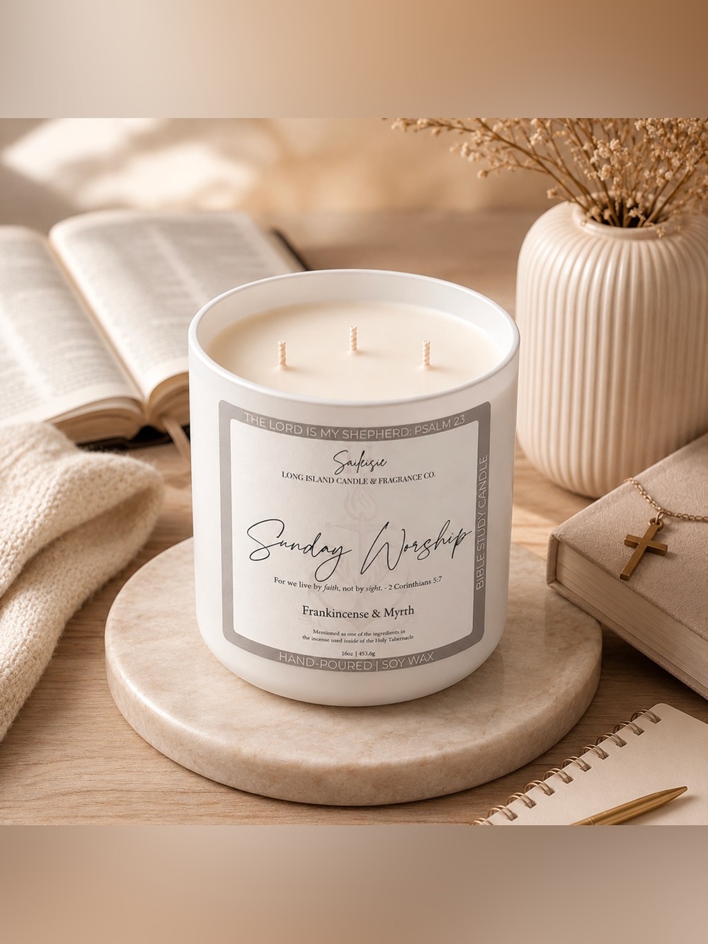 Sunday Worship Candle | 16 oz | Frankincense & Myrrh | Bible Study Candle New